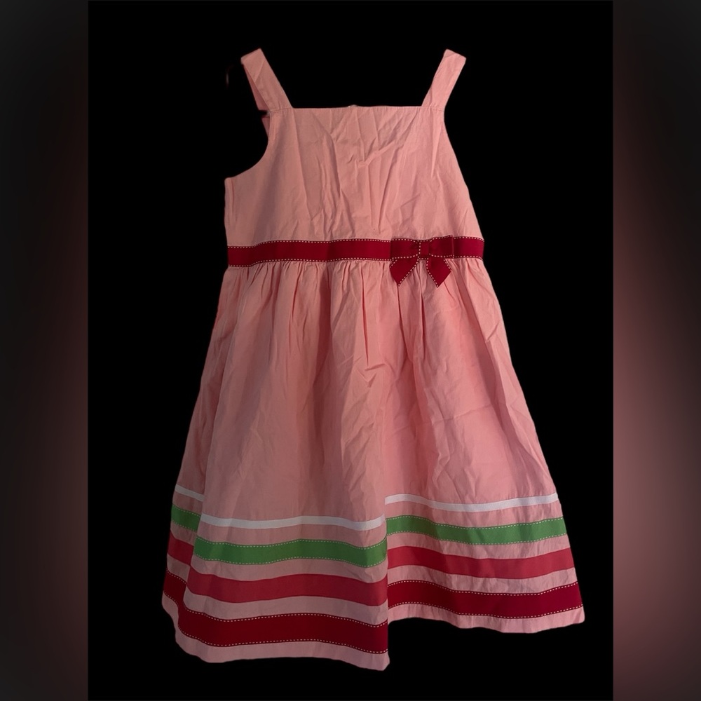 Gymboree Pink Dress with Red Bow and Green Stripes